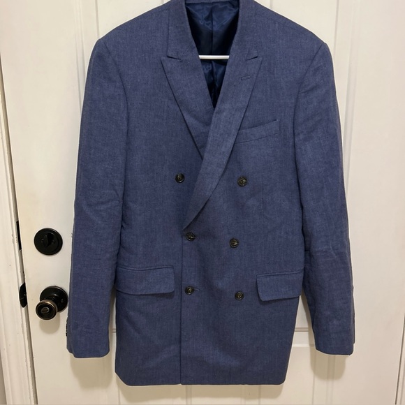 Stafford Men's Blue Linen Double-Breasted Blazer 40 Long - Picture 2 of 6